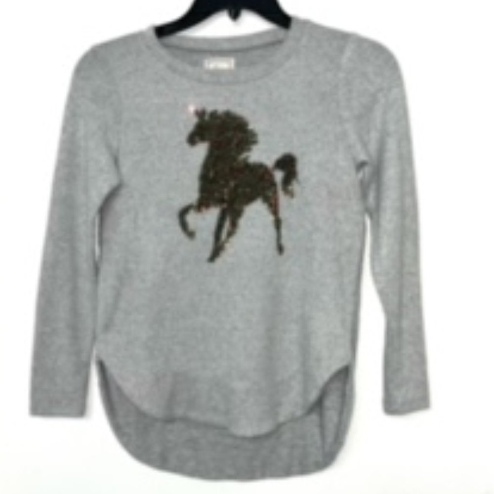Girls- Grey Sweater with Sequined Unicorn - Size M (10/12)